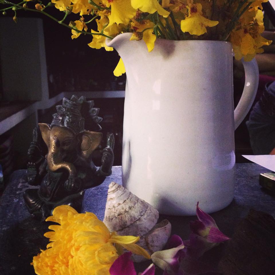Flowers of devotion for Kirtan at Wild Rose Yoga Chiang Mai Thailand.